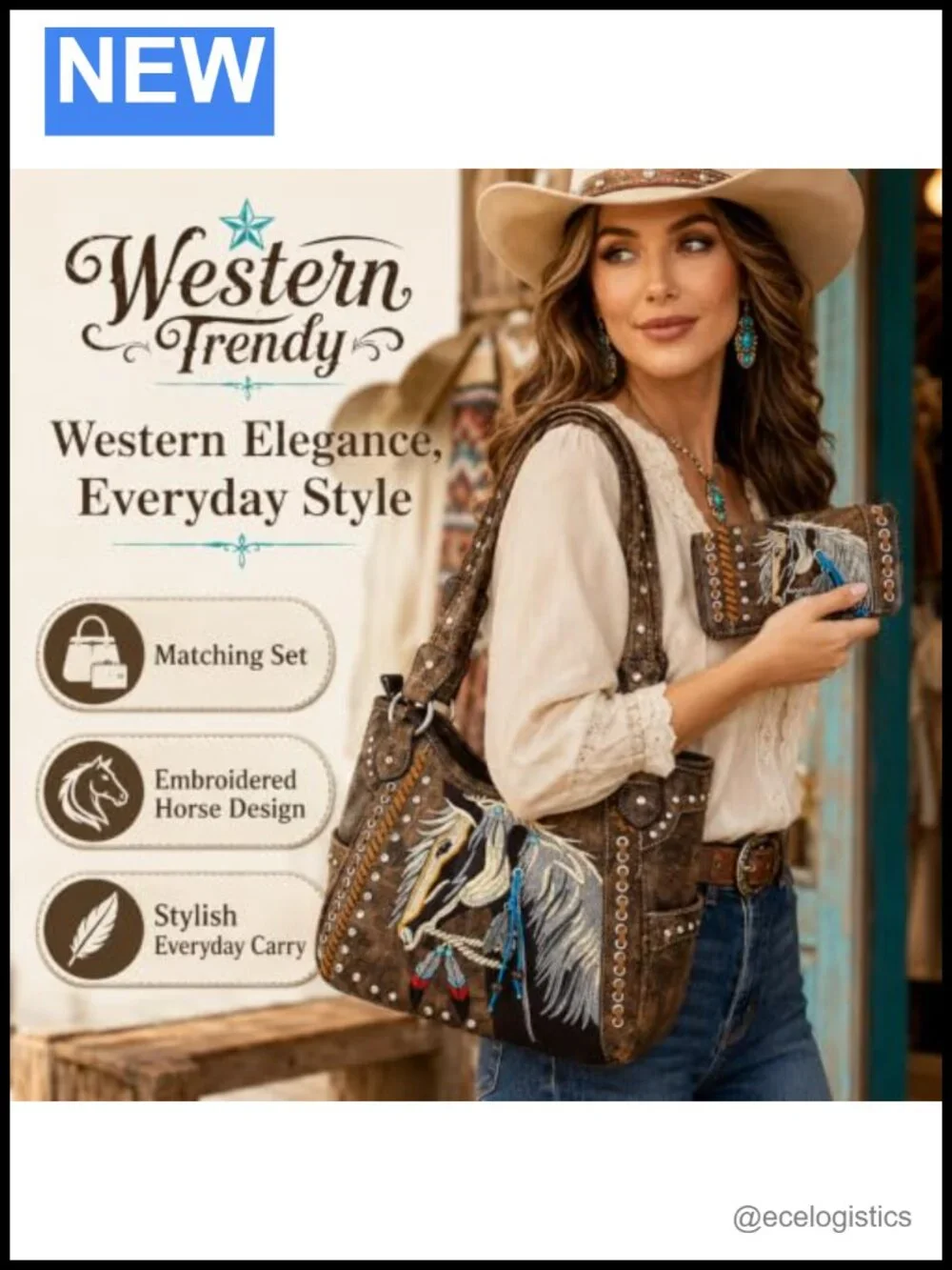 Western Horse Purse and Wallet Set for Women, Cowgirl Handbag